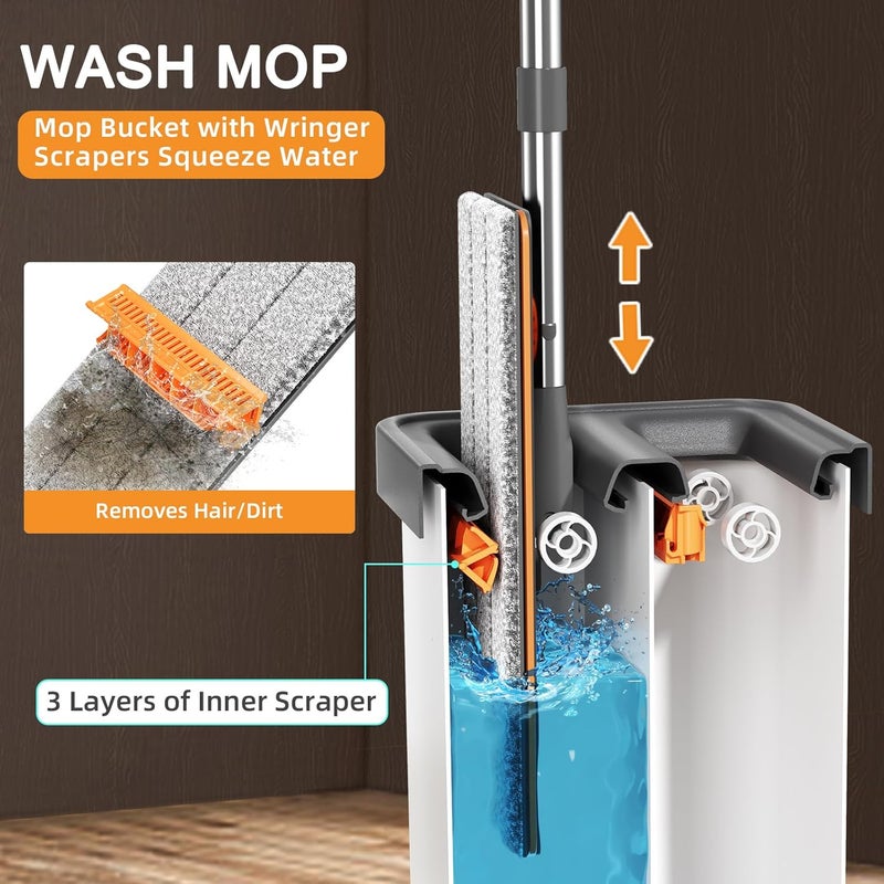 MOPALL Mop and Bucket with Wringer Set for Home, Hands-Free Flat Mop and Bucket Set for Floor Cleaning and Window Wall Cleaner, Wet and Dry Mop with 61" Long Handle and 3 Microfiber Pads - Image 2